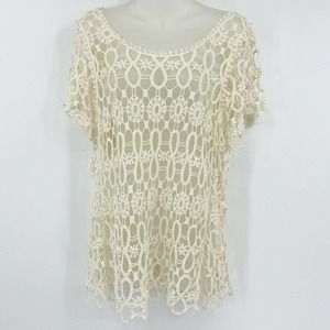 Bobeau Crochet Lace Top Cotton Cream Floral Sz S